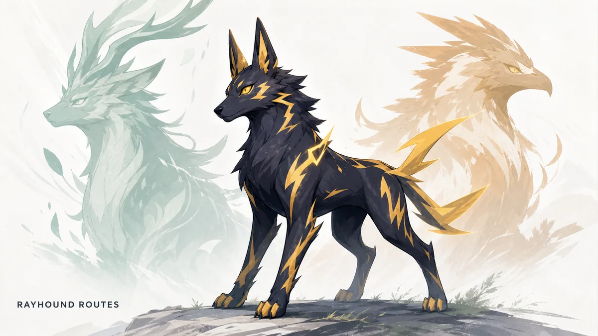 Ilustração editorial de um canino elétrico diante de duas silhuetas parentais